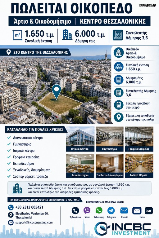 Οικόπεδο 1.641 τ.μ. πρός πώληση, Θεσσαλονίκη - Κέντρο, Βαρδάρης