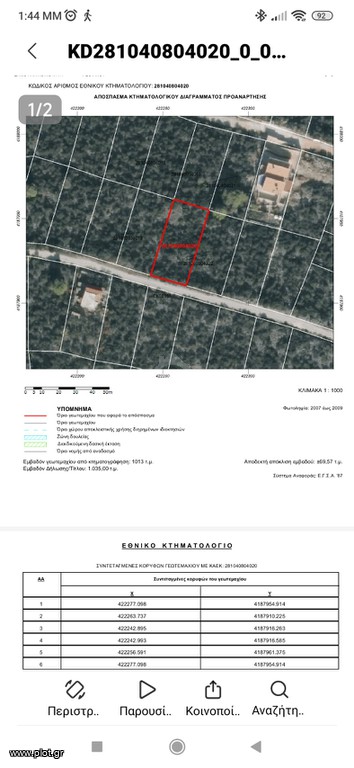 Οικόπεδο 1.035 τ.μ. προς πώληση, Φραγκολίμανο