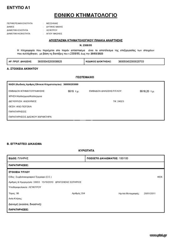 Αγροτεμάχια 5.518 τ.μ. προς πώληση, Άγιος Νίκωνας