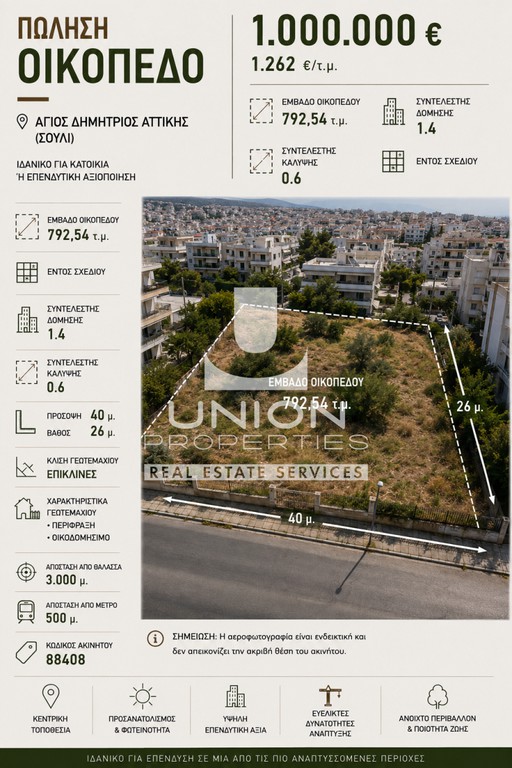 Οικόπεδο 792,54 τ.μ. πρός πώληση, Αθήνα - Νότια Προάστια, Άγιος Δημήτριος