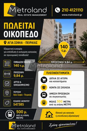 Οικόπεδο 140 τ.μ. για πώληση, Πειραιάς, Αγία Σοφία