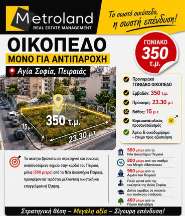 Οικόπεδο 350 τ.μ. για πώληση, Πειραιάς, Αγία Σοφία