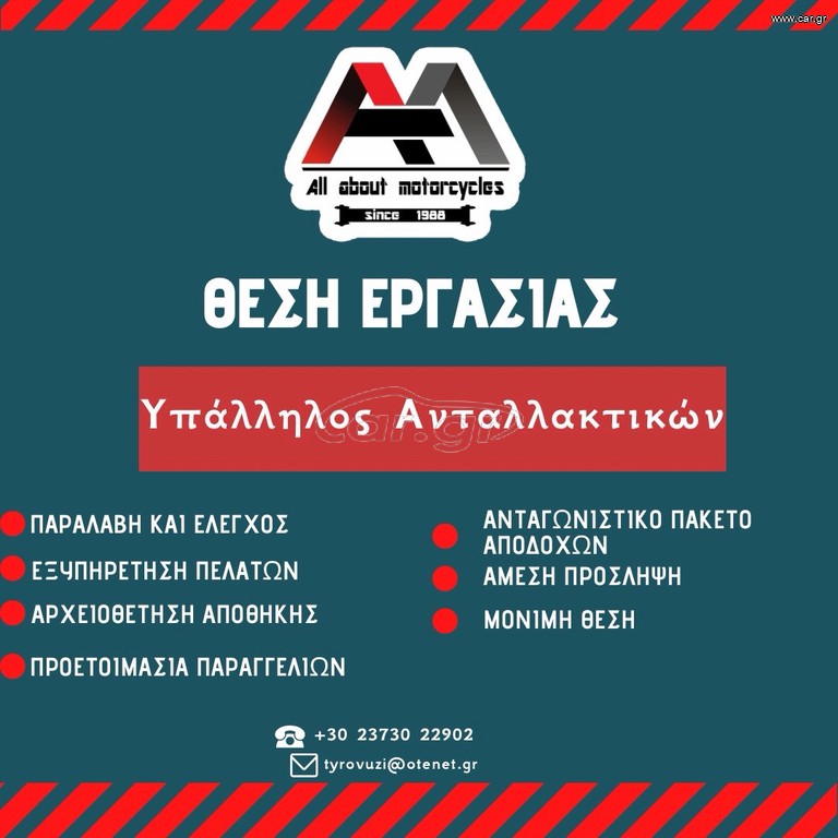 Θέσης Εργασίας – Τμήμα Ανταλλακτικών