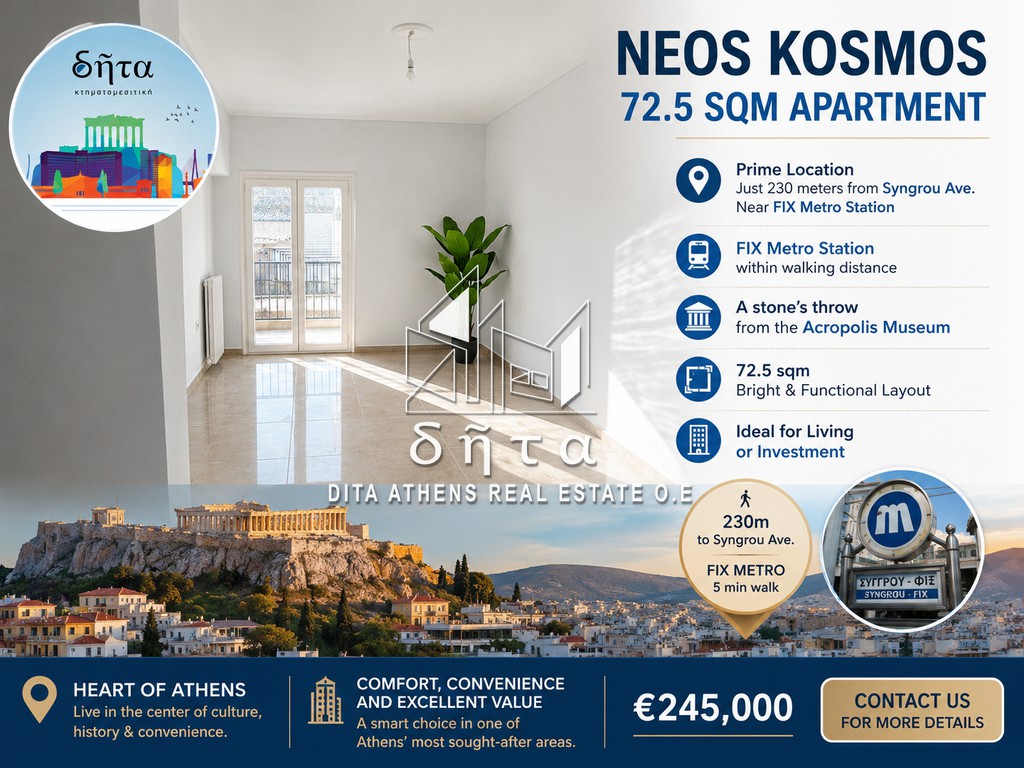 Διαμέρισμα 72,50 τ.μ. πρός πώληση, Αθήνα - Κέντρο, Νέος Κόσμος