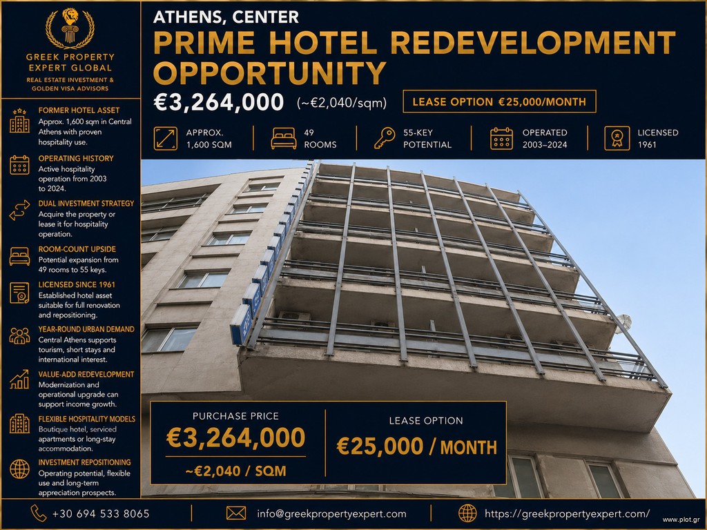 Ξενοδοχείο 1.600 τ.μ. πρός πώληση, Αθήνα - Κέντρο, Κέντρο