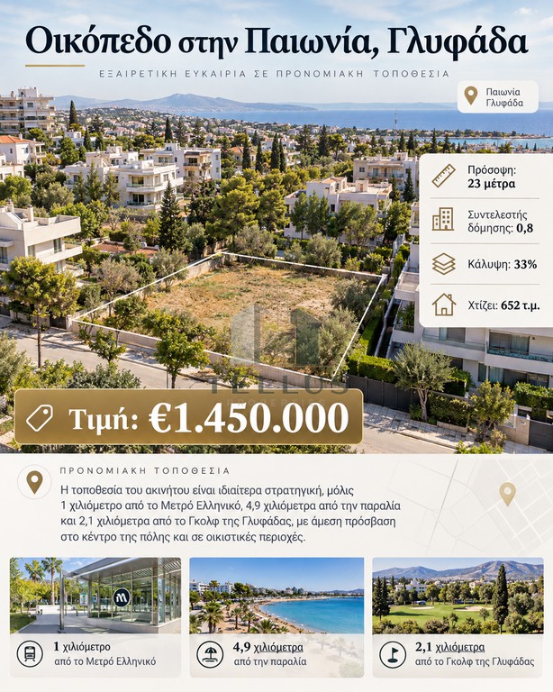 Οικόπεδο 816 τ.μ. πρός πώληση, Αθήνα - Νότια Προάστια, Γλυφάδα