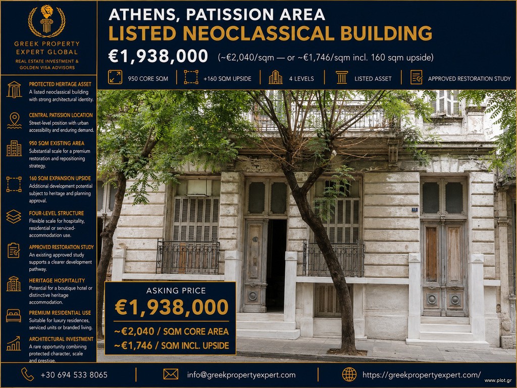 Μονοκατοικία 950 τ.μ. πρός πώληση, Αθήνα - Κέντρο, Λεωφ. Πατησίων - Λεωφ. Αχαρνών