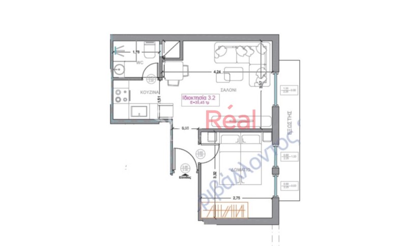 Studio / γκαρσονιέρα 35 τ.μ. προς πώληση, Διοικητήριο
